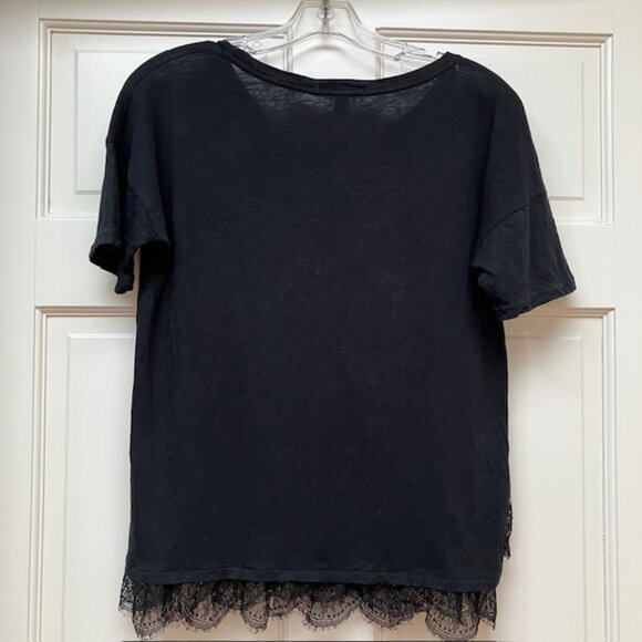 J. Crew Short Sleeve Black Tee with lace hem Size XS - Picture 2 of 7